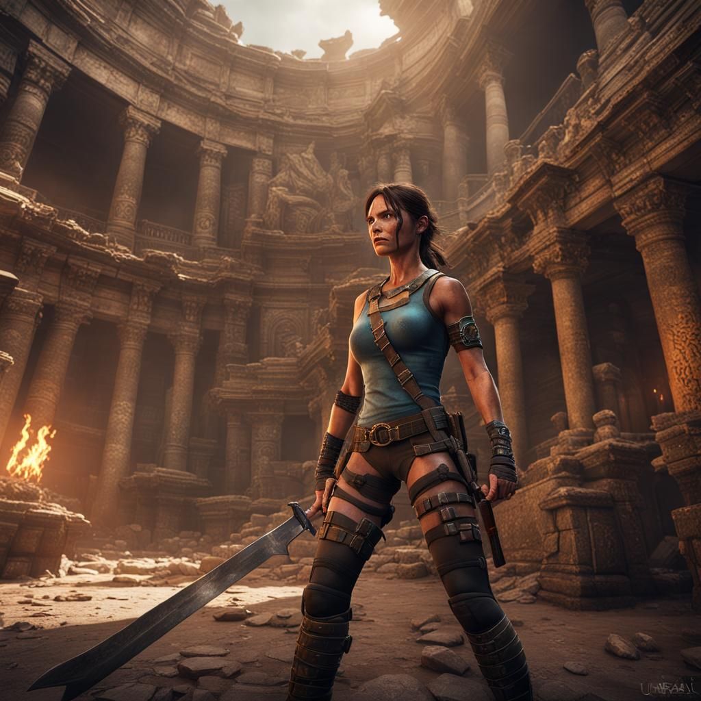 Lara Croft as Gladiator: Detailed Matte Painting