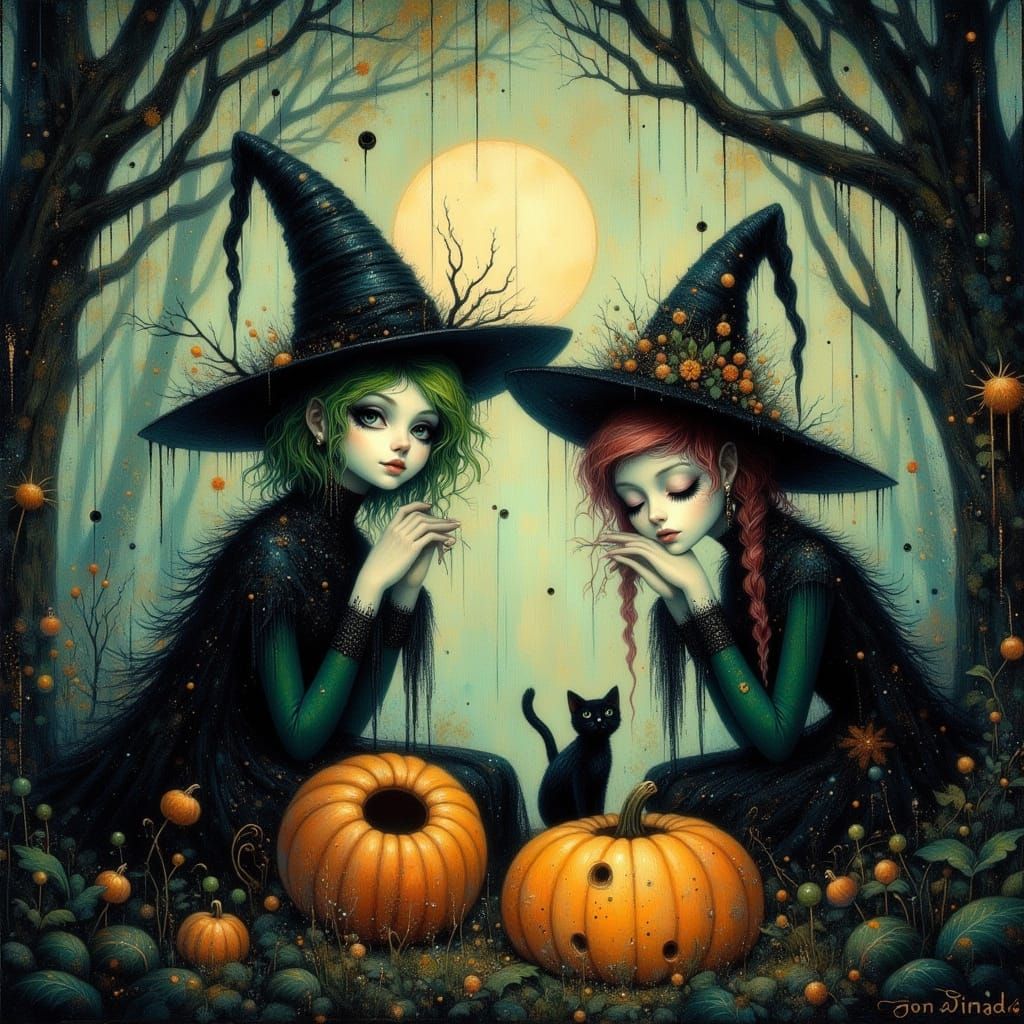 Halloween Witch in Spooky Forest, Fairy Punk Goth Style