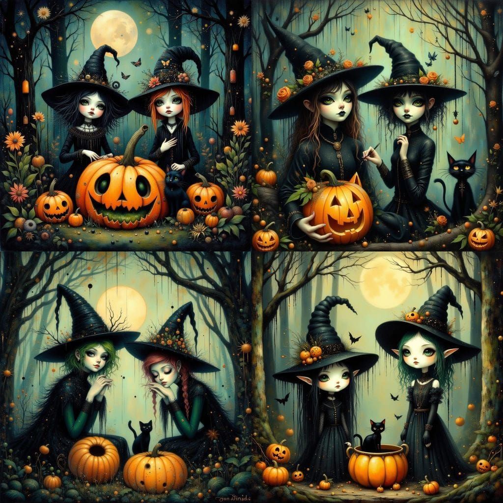 Halloween Pumpkin Witch in Spooky Forest