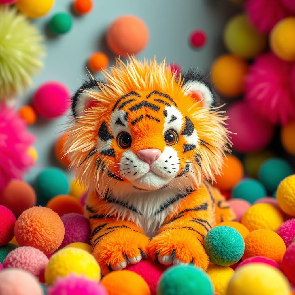 Pompom Tiger in Bright Pop Art Style