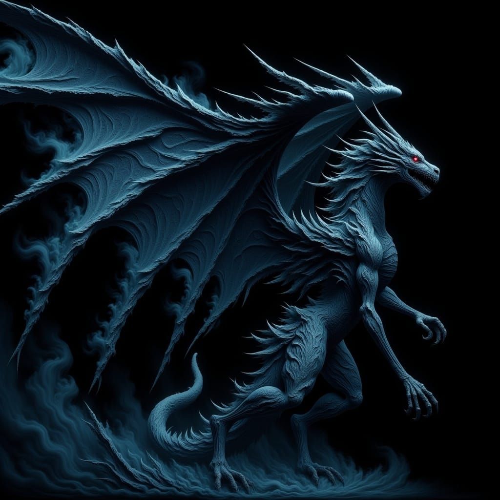 Dragon-like Creature with Swirling Patterns in Surreal Style