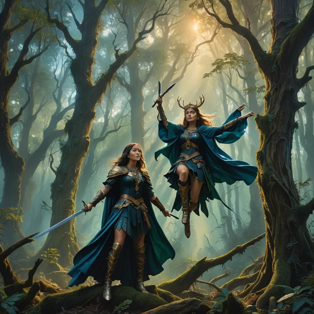 Amazon Warrior in Enchanted Forest: Fantasy Concept Art