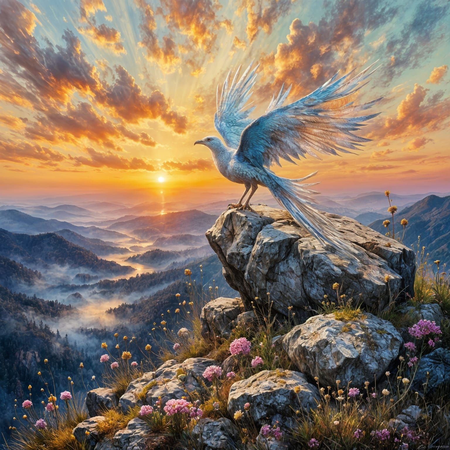 un faucon sur un rocher Claude Monet mandelbrot impasto <lor...