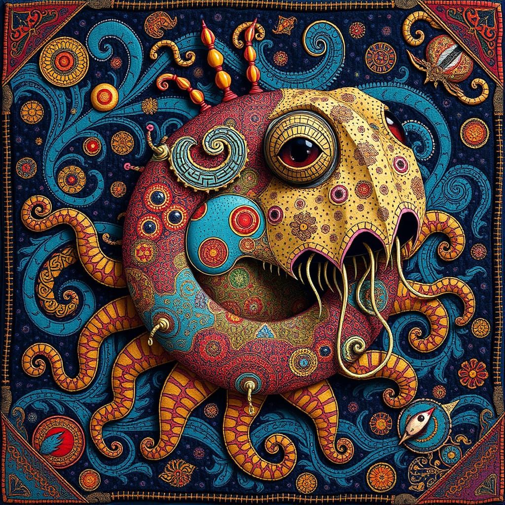 Surreal Hybrid Creature in Folk Art Style