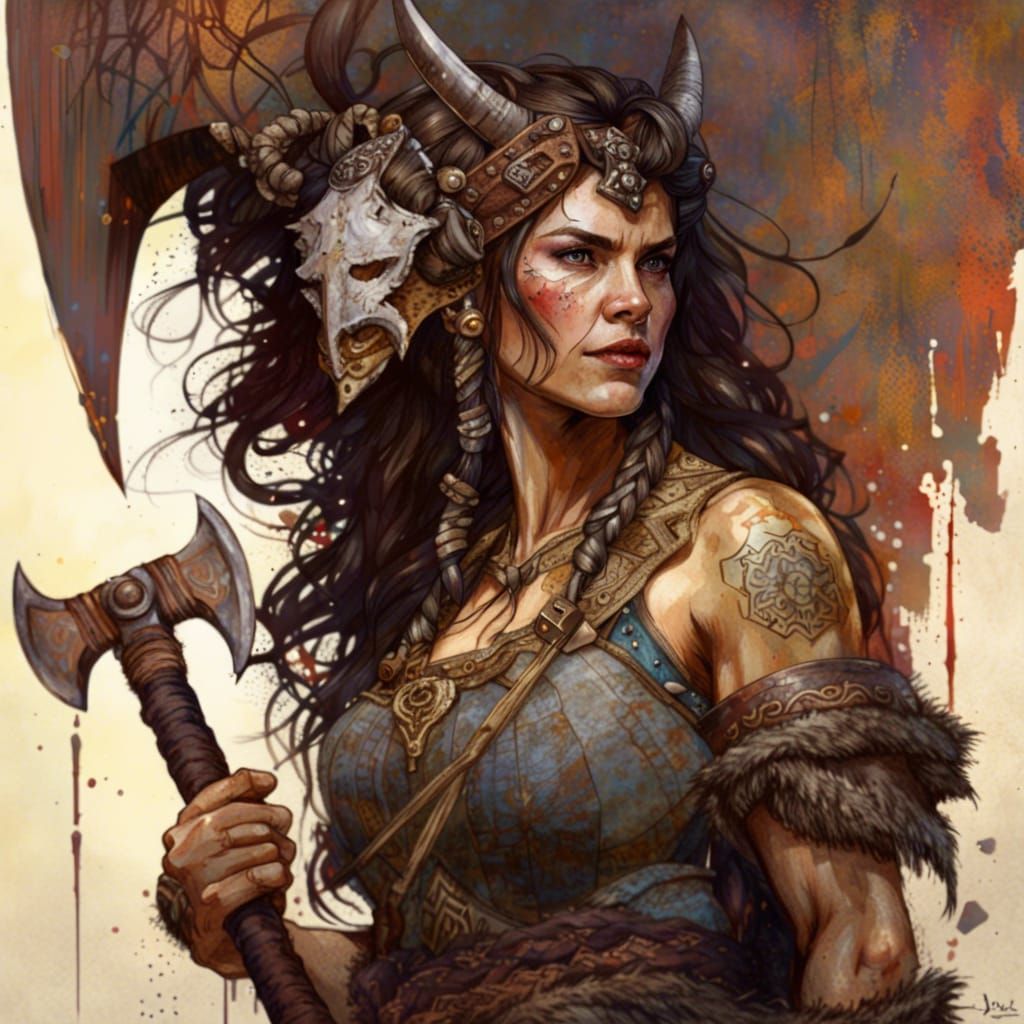 Viking Dwarf Woman Warrior Portrait with Axe