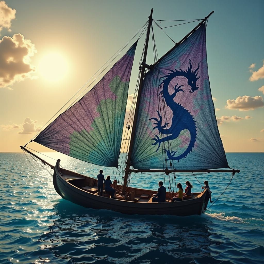Viking Dragon Sail in Textured Collage Style