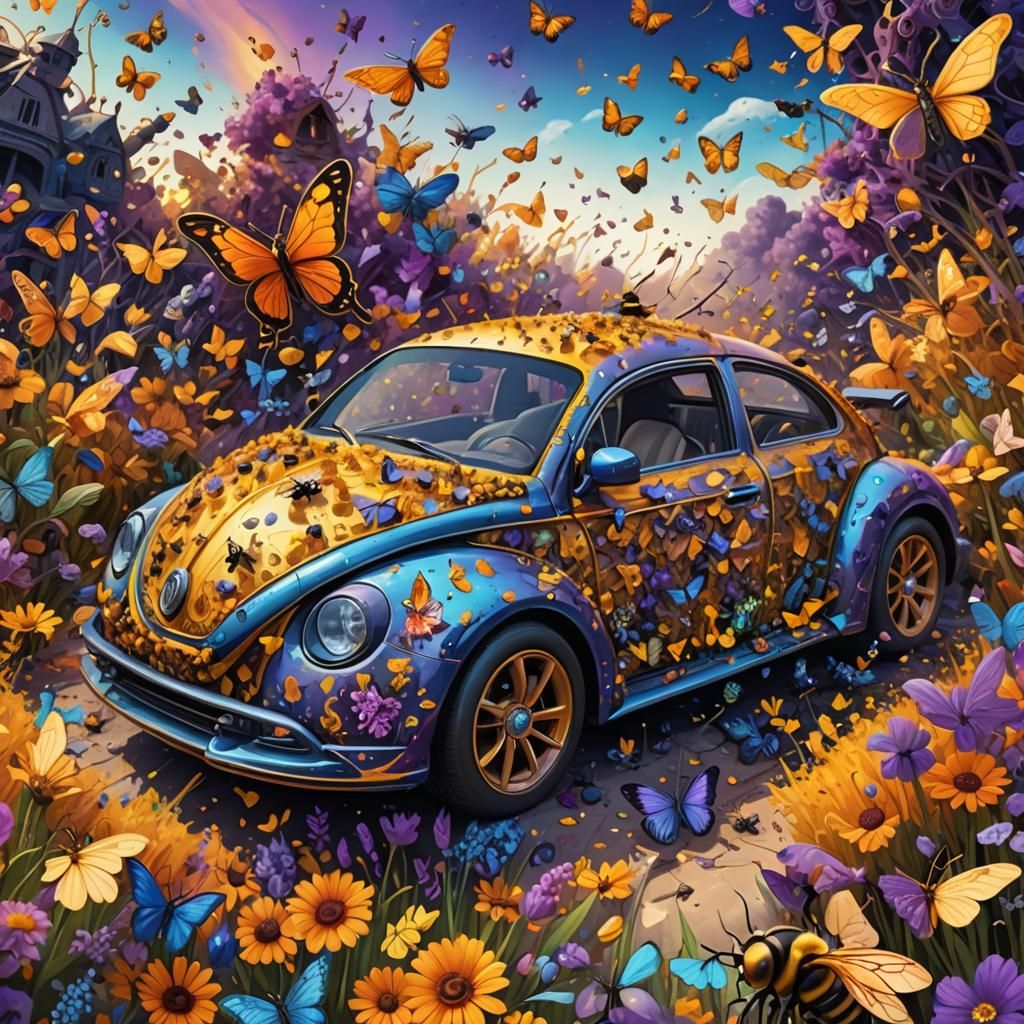 Crayon Car Swarm in Dreamlike Concept Art