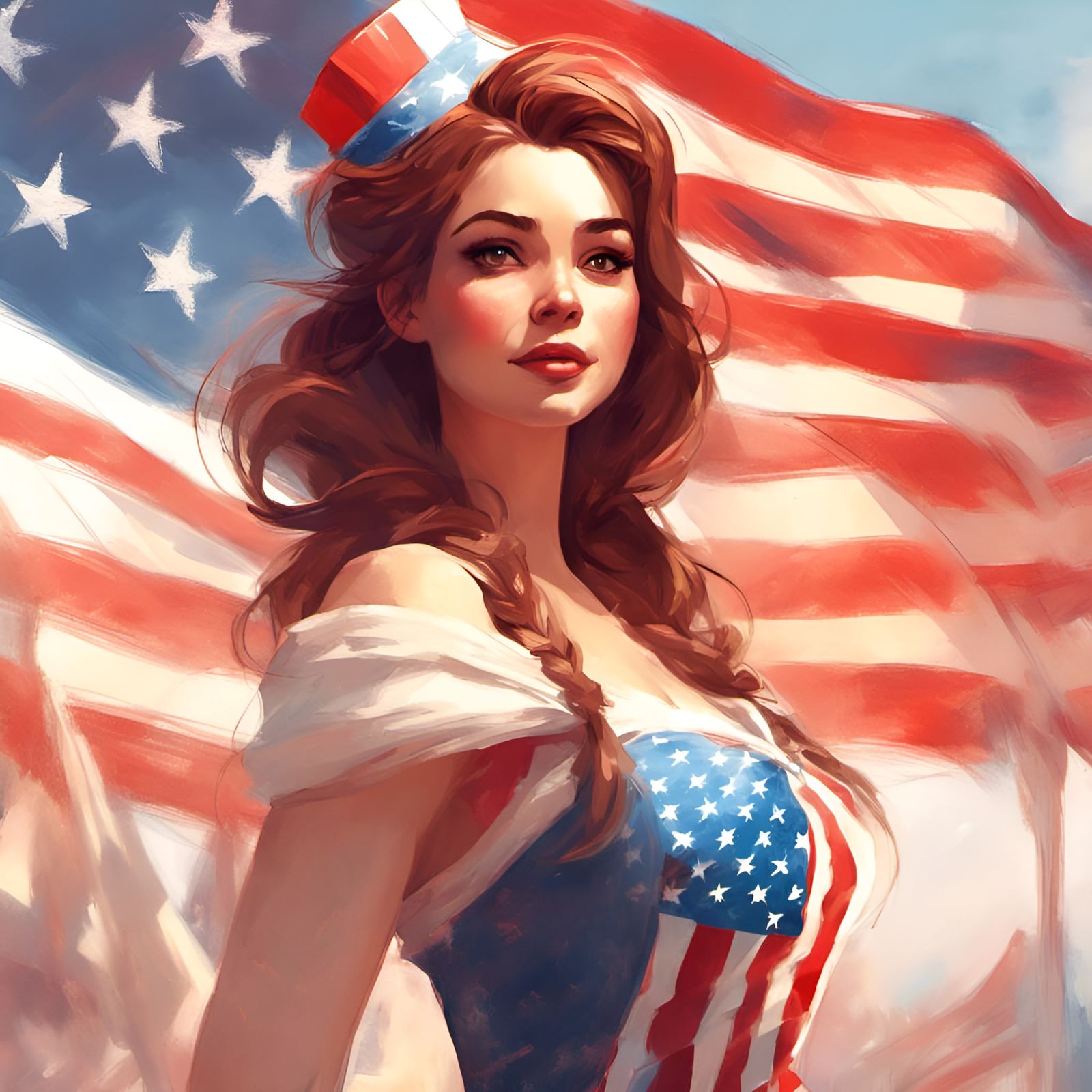 Princess Belle in American Flag Outfit, Digital Art