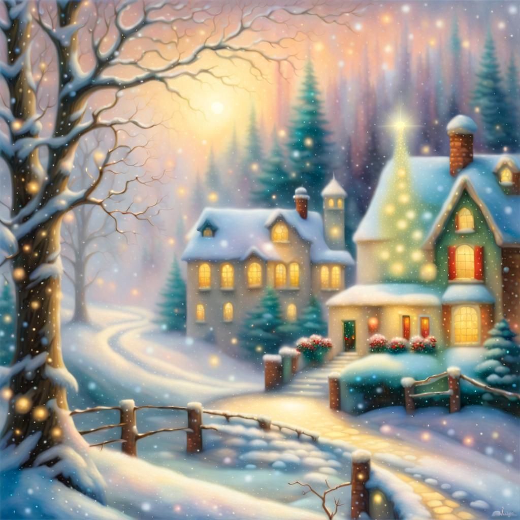 Enchanted Winter Christmas Card in Klimt Style