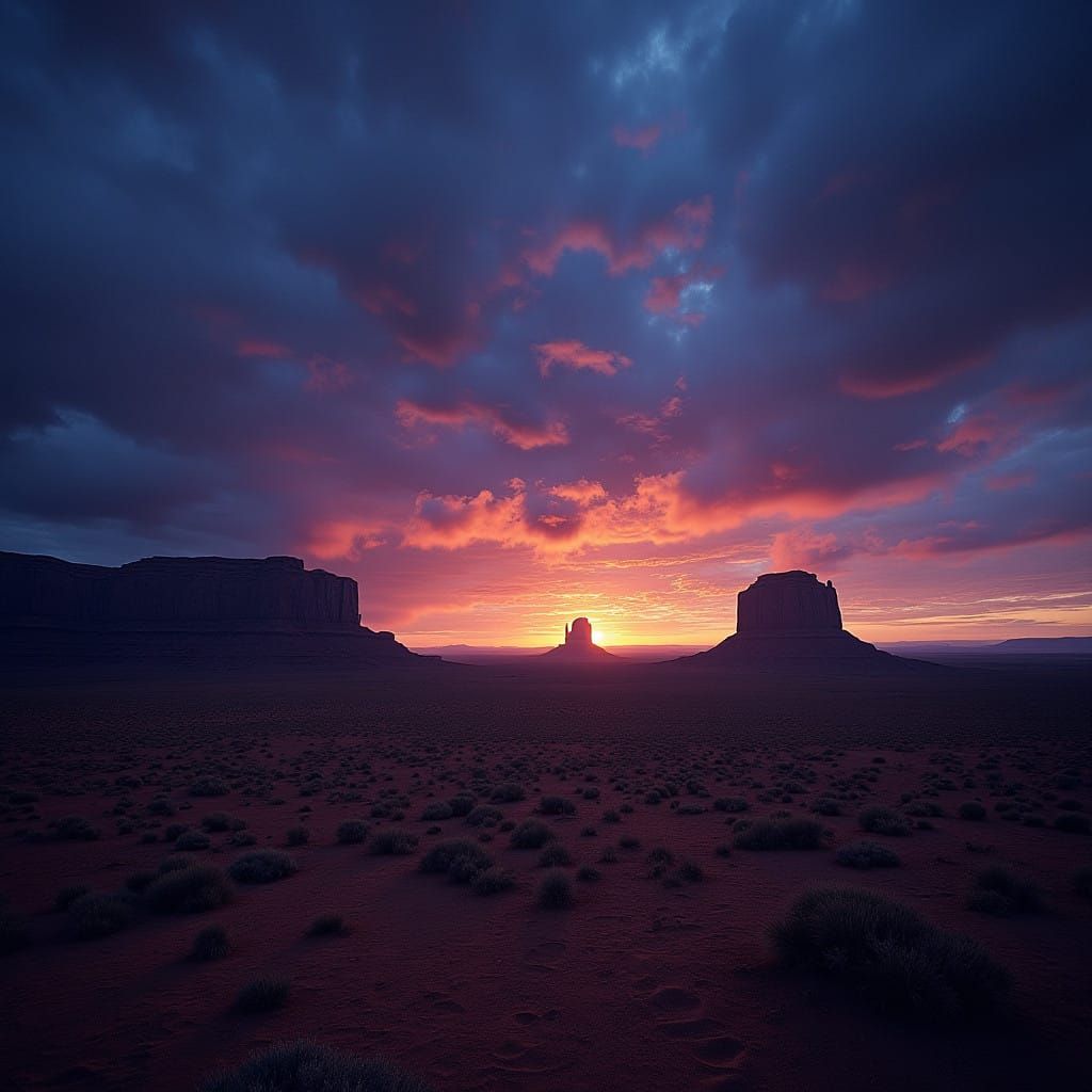 Dramatic Desert Landscape Unveils Mysterious Iridescent Skie...