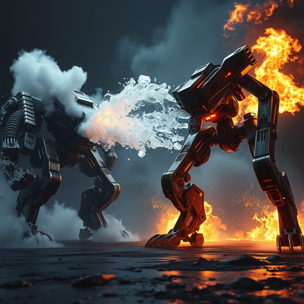 Epic Sci-Fi Mechs in Fiery Water Battle