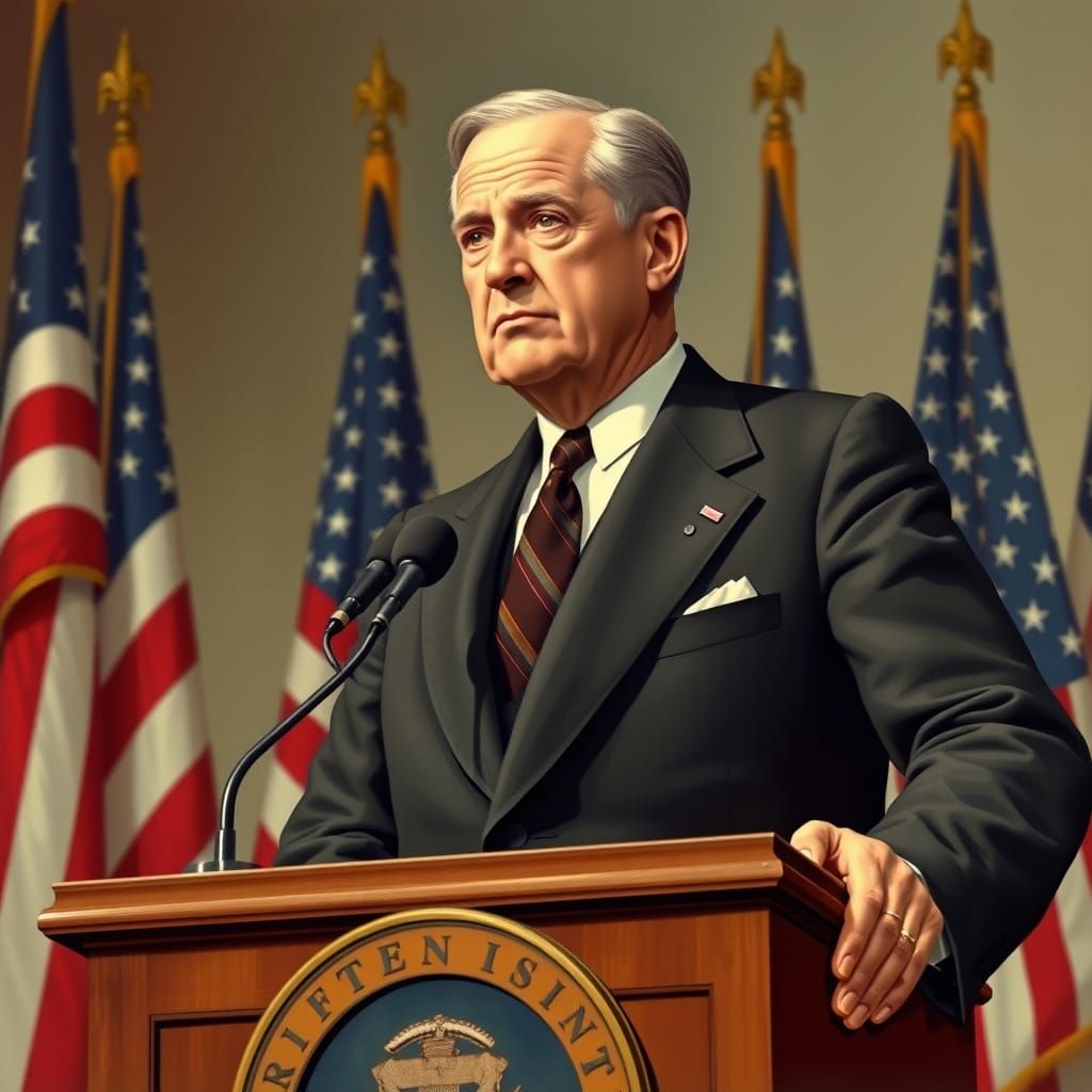 FDR at Podium in Rockwell-esque Style