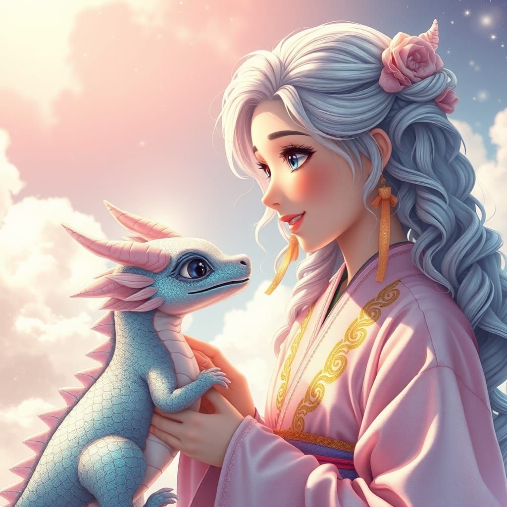 Anime Girl and Dragon Encounter in Dreamscape