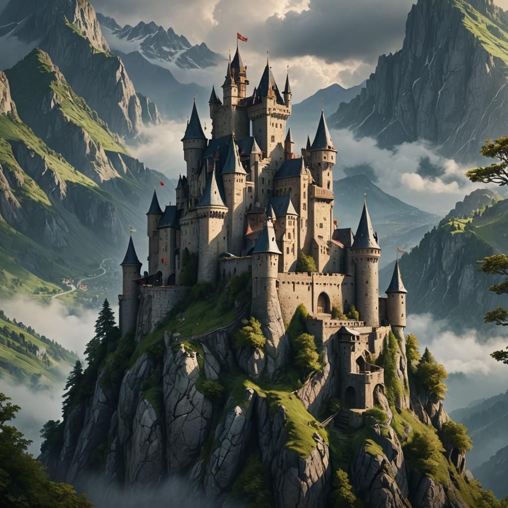 Majestic Medieval Castle in Alps: Matte Painting