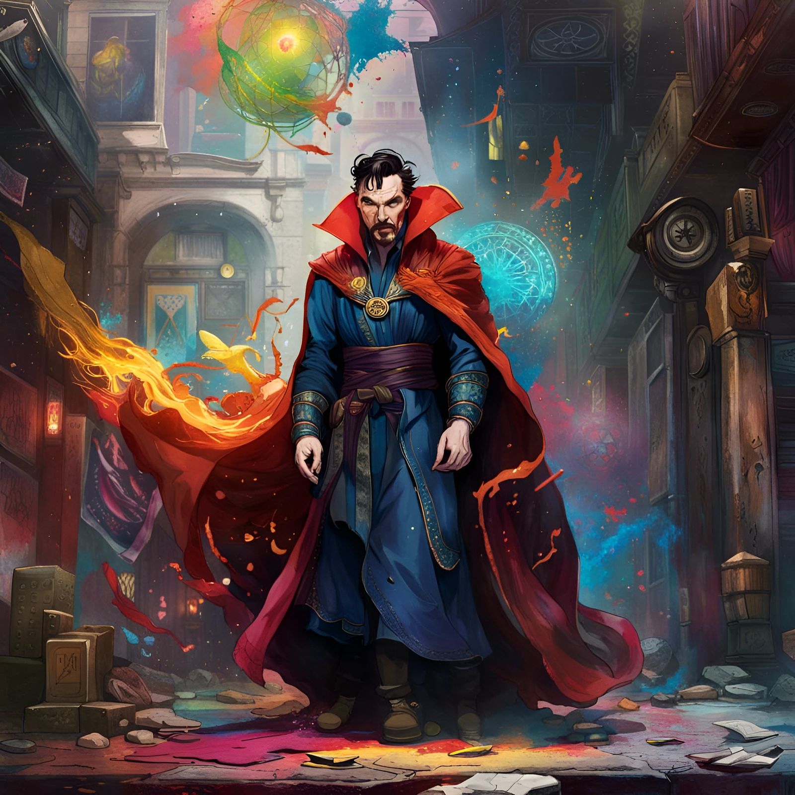 Doctor Strange Splash Art in Polychromatic Style