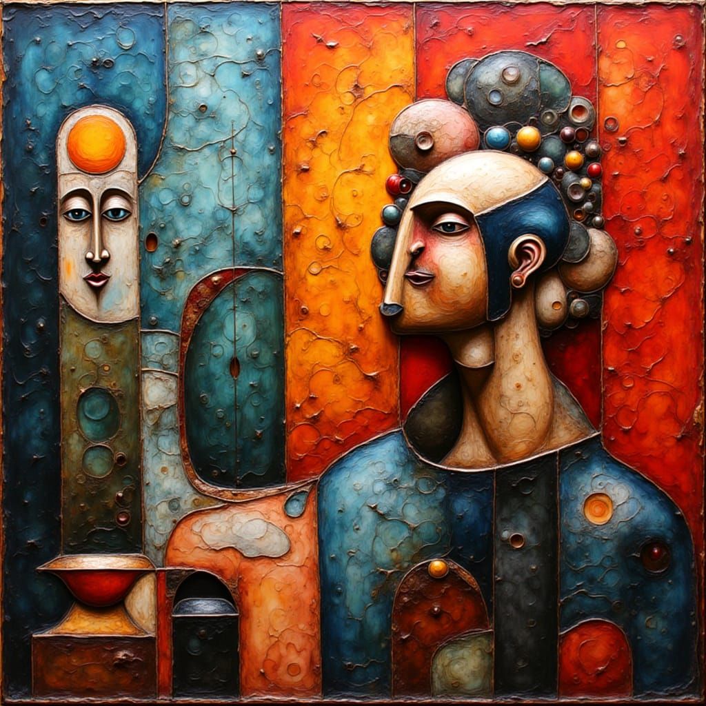 Surreal Cubist Forms in Crimson Light