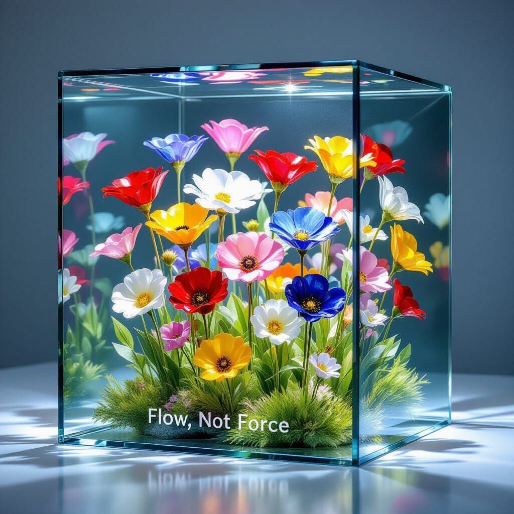 Glass Wildflowers in Cube with Inspirational Text