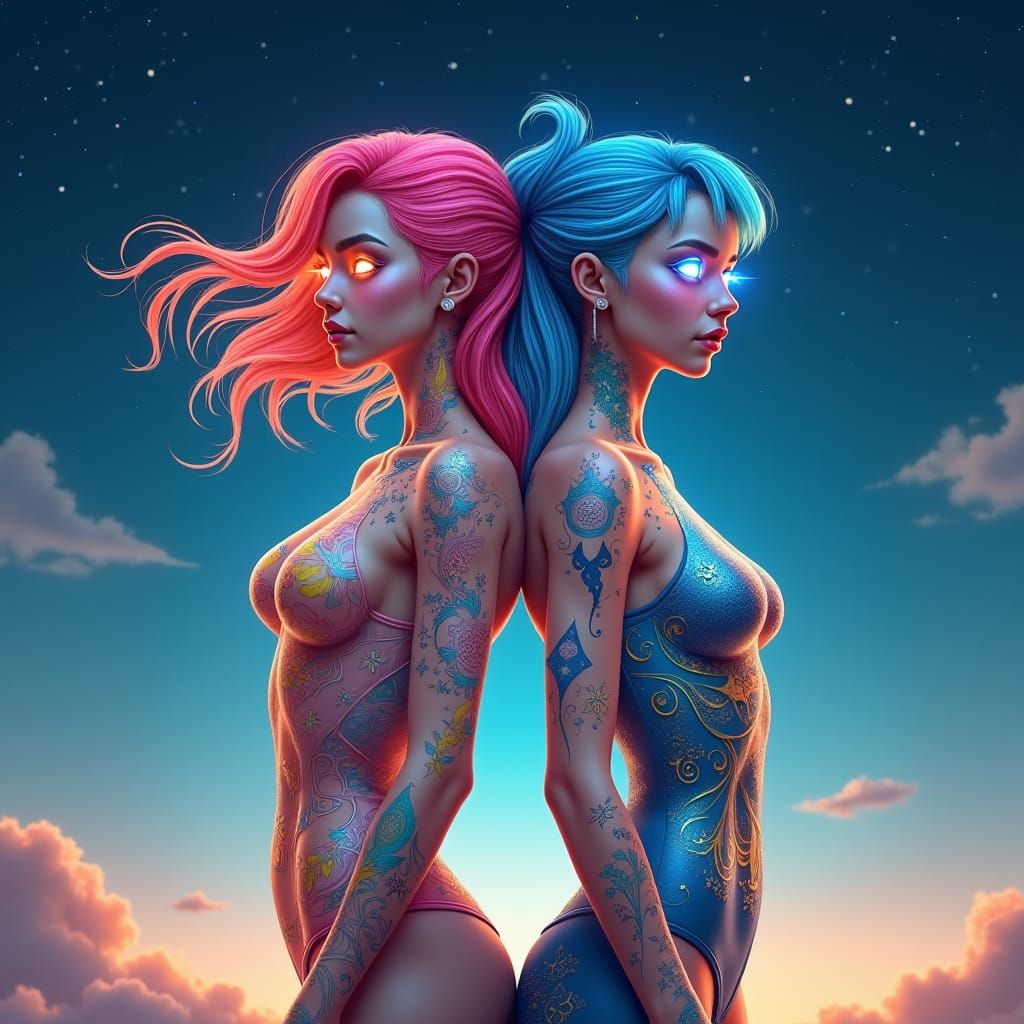 Radiant Figures in Starry Night Sky