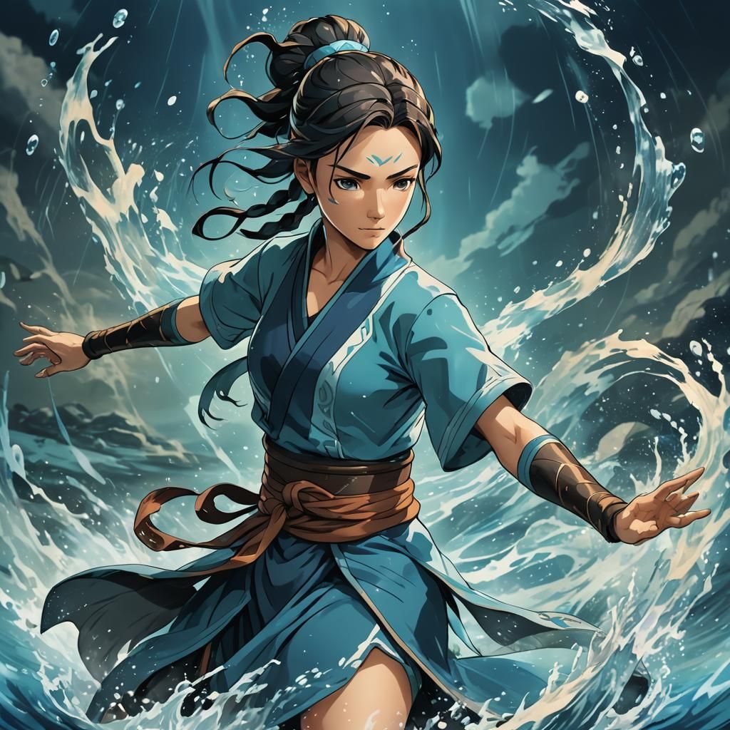 Dynamic Water Bender in Anime Style