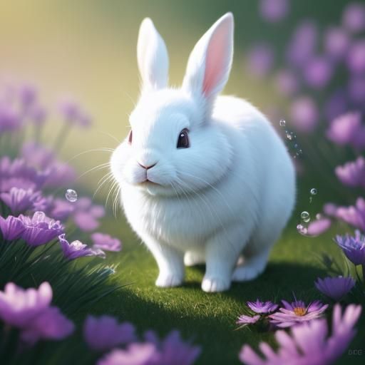 White Rabbit Bubbles in Pixar-Style 3D Digital Art