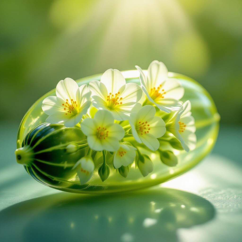 Transparent Cucumber With Blooming Flowers Inside