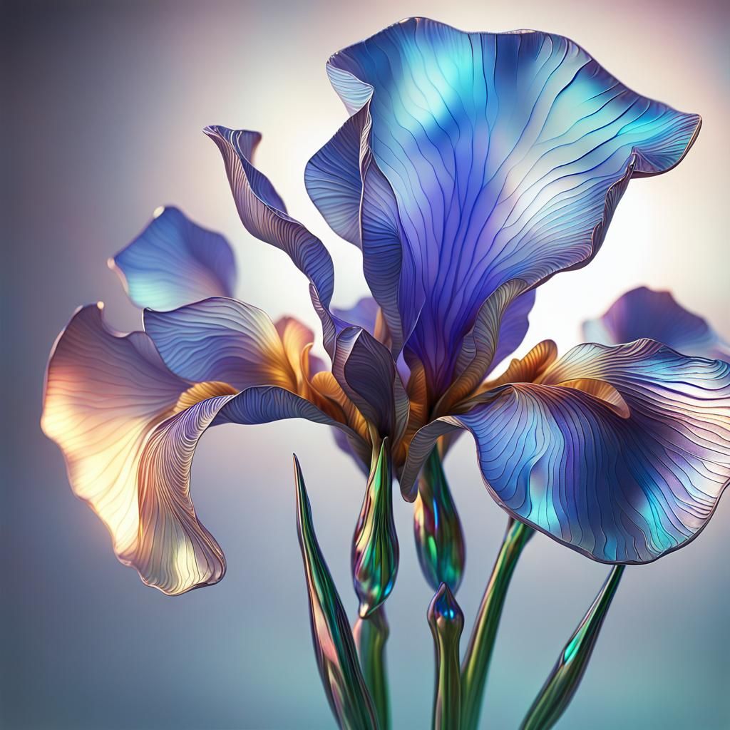 Enameled Glass Iris Flower in Volumetric 3D
