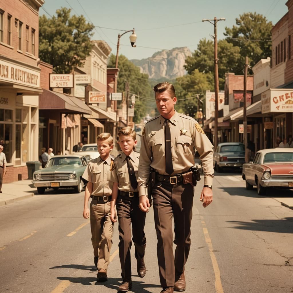 Surreal 1960s Mayberry Main Street Scene in Warm Americana T...