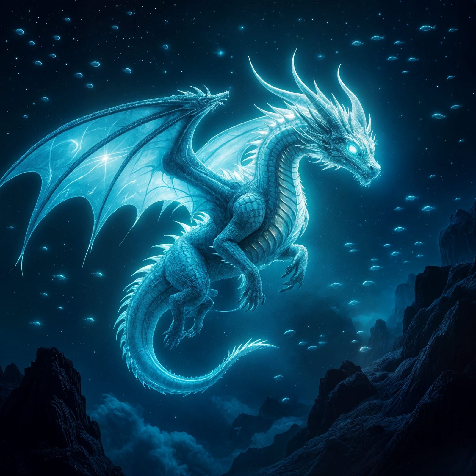 Bioluminescent Space Dragon Drifting Through the Cosmos