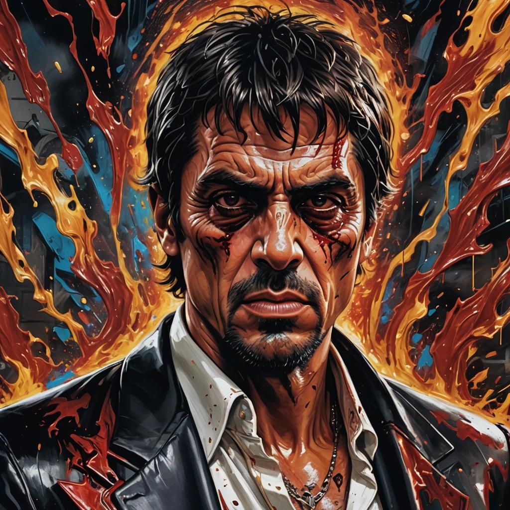 Intimidating Scarface Portrait in Vibrant Oil Painting Style