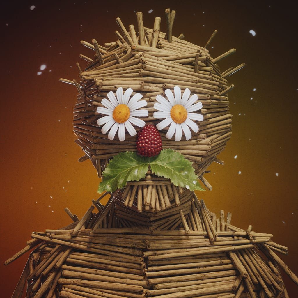 Whimsical Stick Man with Daisy Eyes