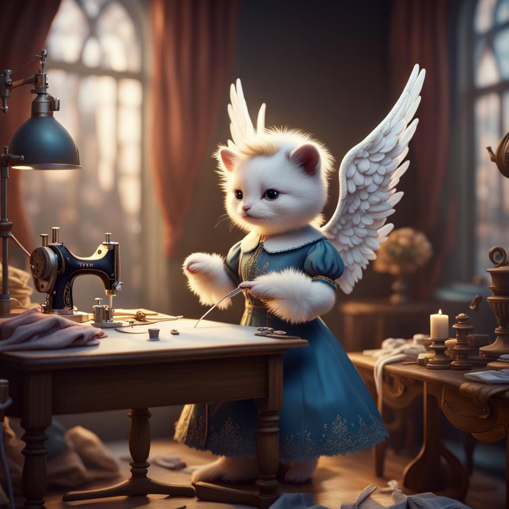 Cute Animal Seamstress Sewing Angel Gown