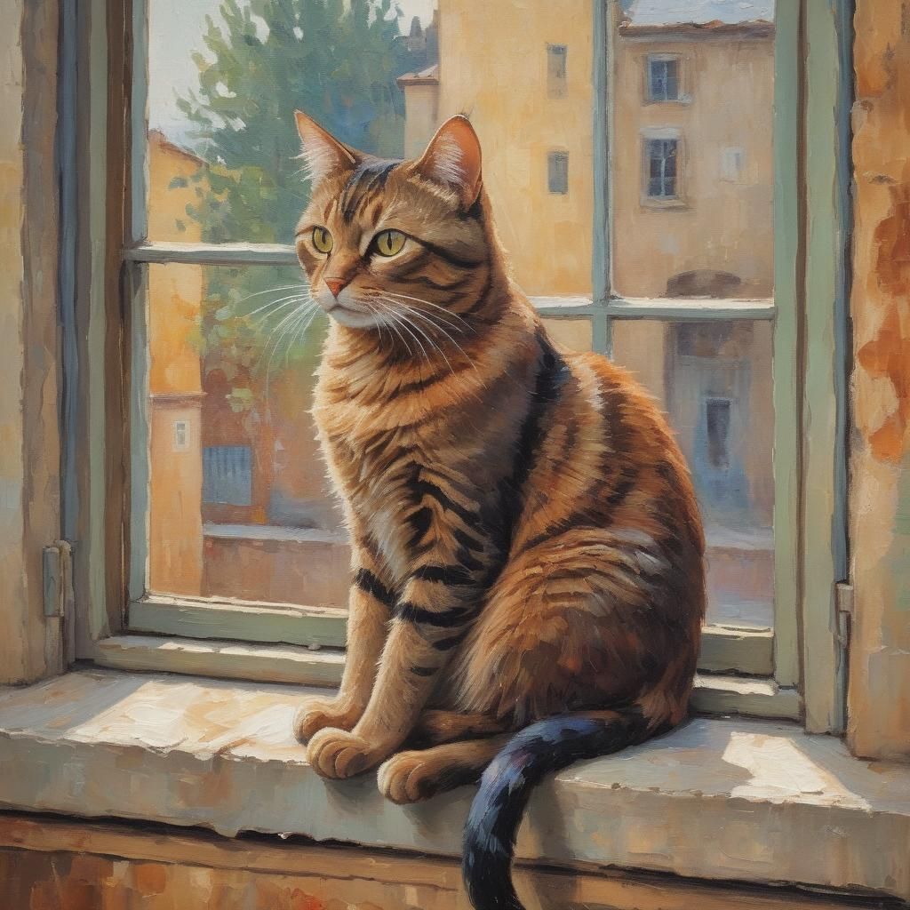 Brown Cat in Expressionist Oil Painting Style