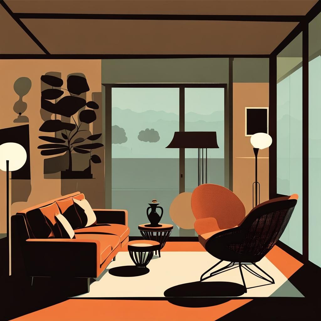 Retro Mid-Century Screened Room at Dusk