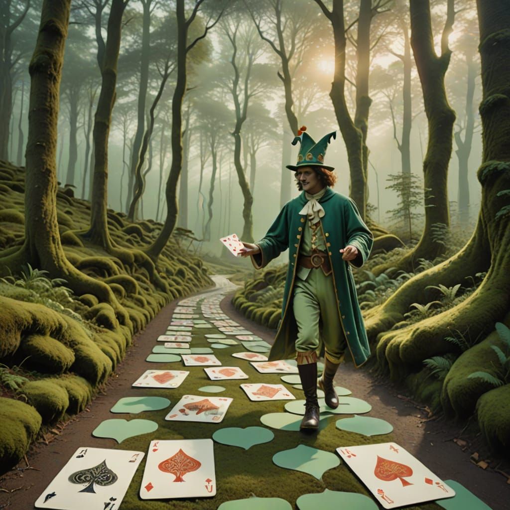 Whimsical Card Game Scene in Dreamy Ethereal Style