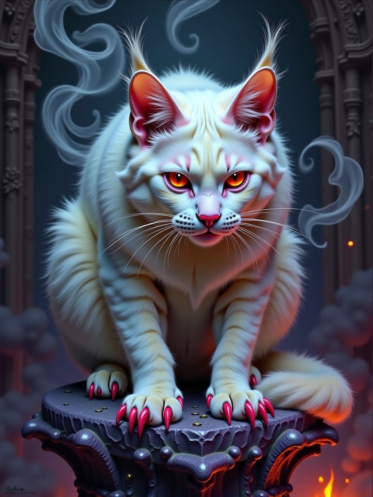 Demonic Cat on Gothic Altar in Dark Fantasy Style