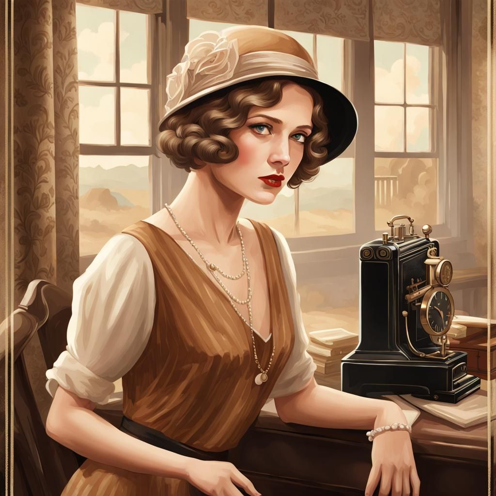 A scene for a historical fiction book cover set in the 1920s. Capture the essence of the time with detailed depictions o...