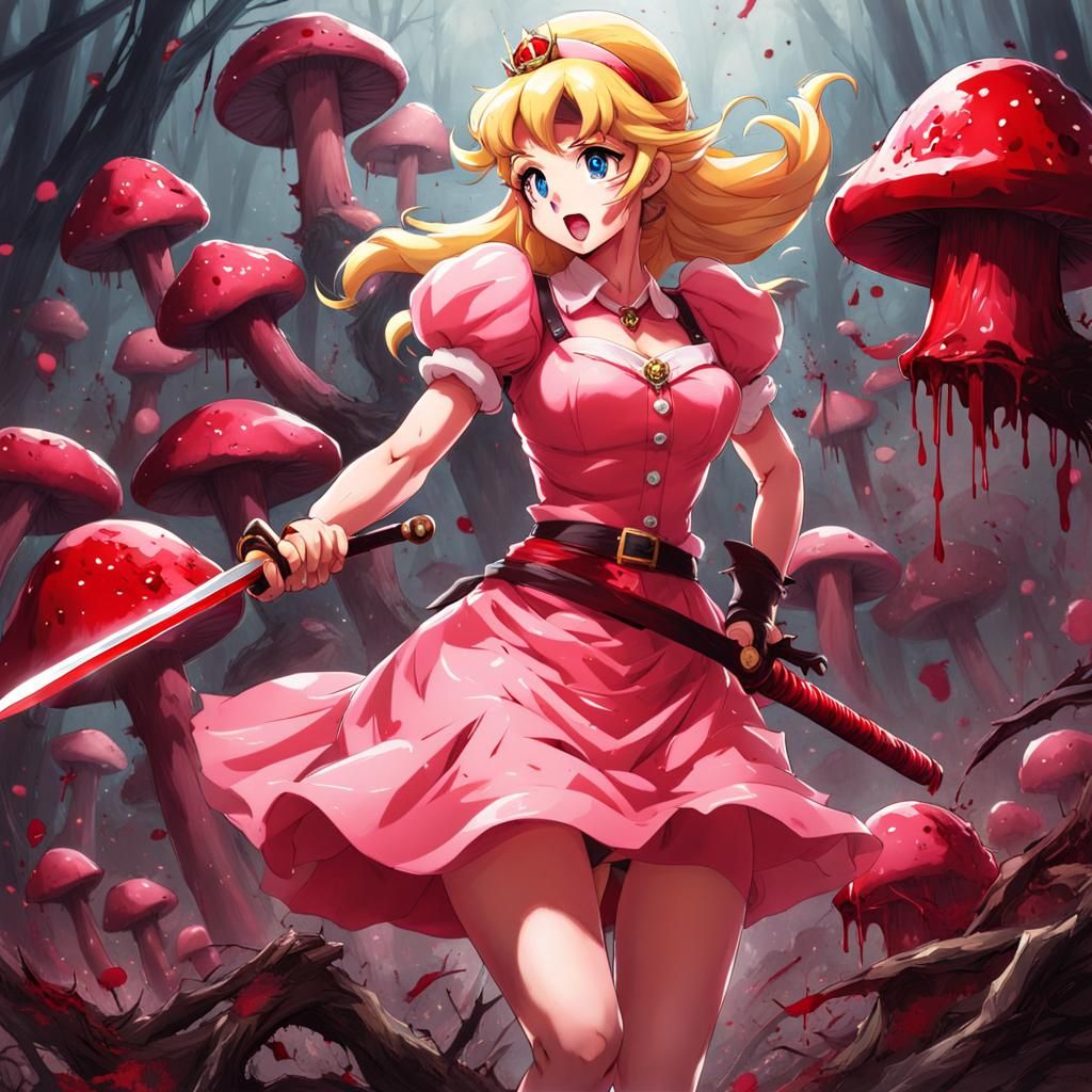 Princess Peach Zombie Battle in Anime Style
