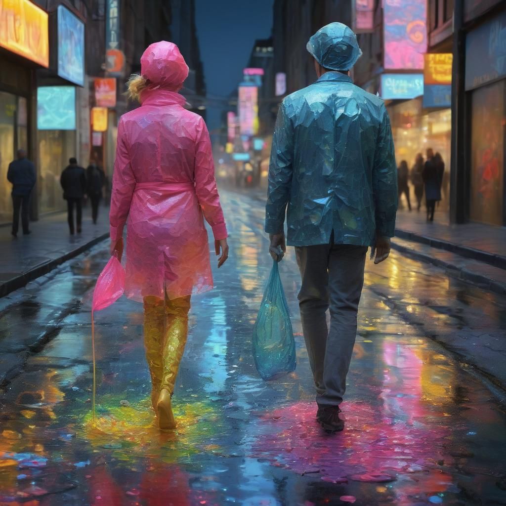 Neon Street Scene with Deep Shadows