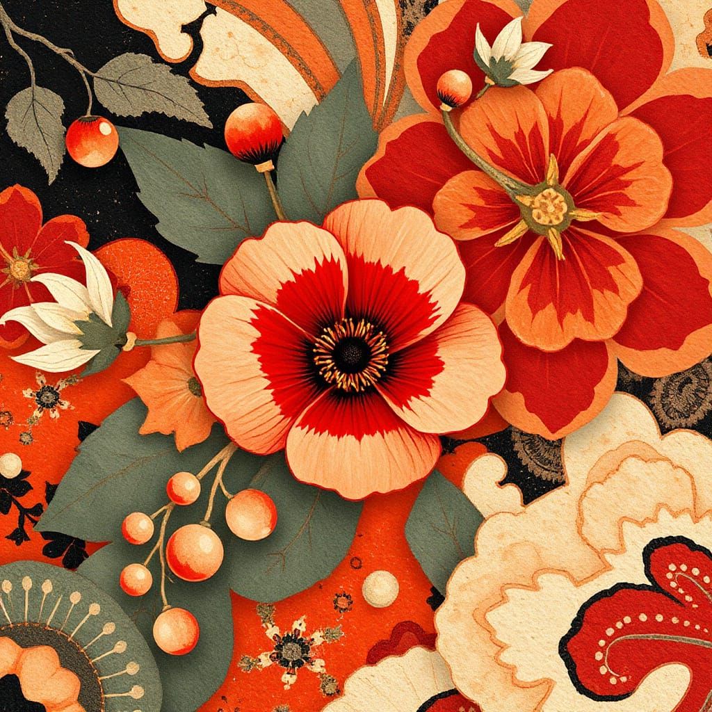 Surreal Abstract Floral in Vermilion Jasper