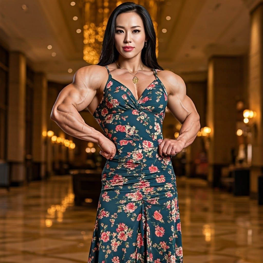 Strong Korean Woman in Luxury Hotel Lobby