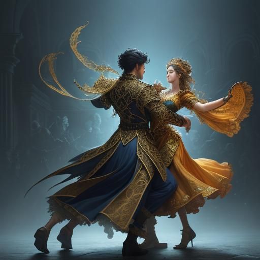 Baroque Fantasy: Dancing Couple in Swirling Party