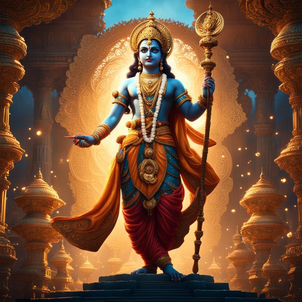 Krishna Guides World into Kalyug: Detailed Digital Art