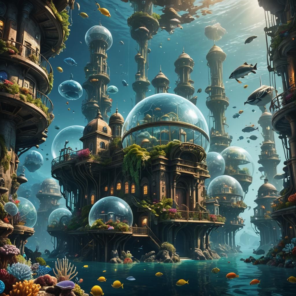 Spectacular Underwater City with Marine Life