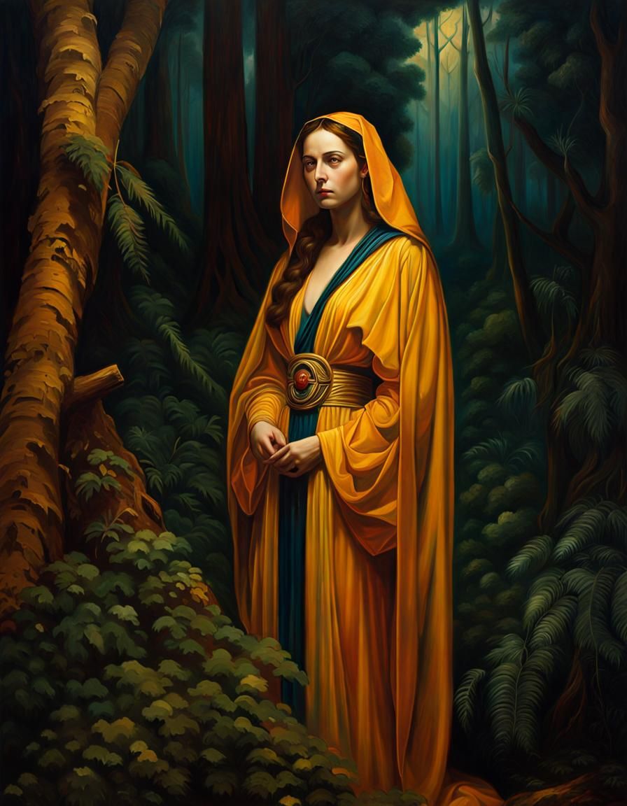 Antigone in Mystical Forest: Oil Painting