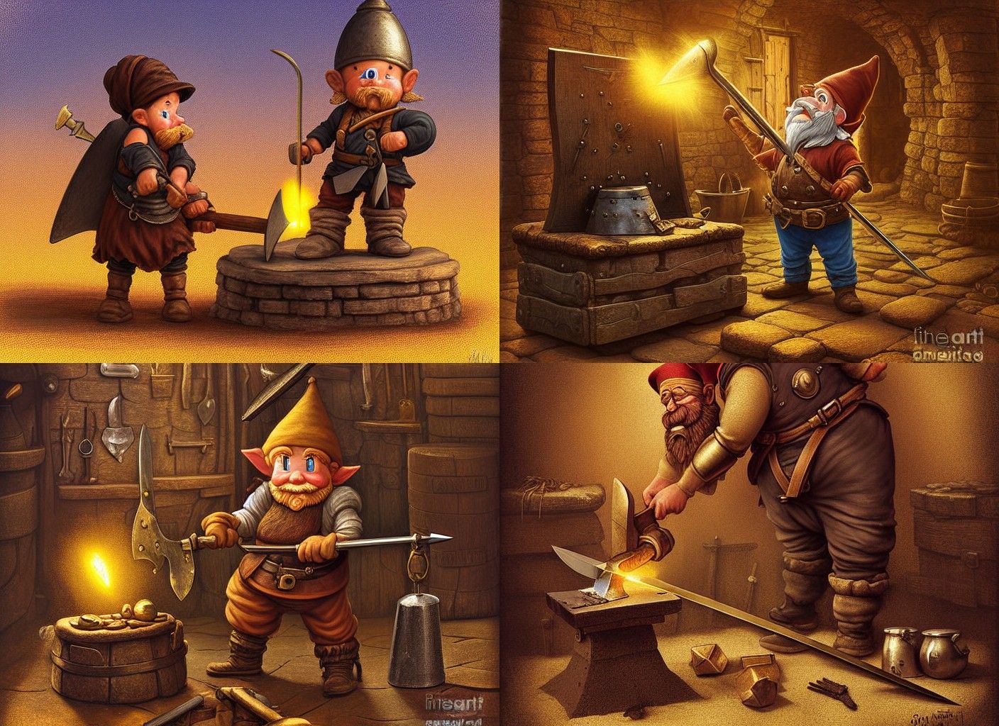 Gnomish Blacksmith Forging Sword: Dieselpunk Acrylic Art