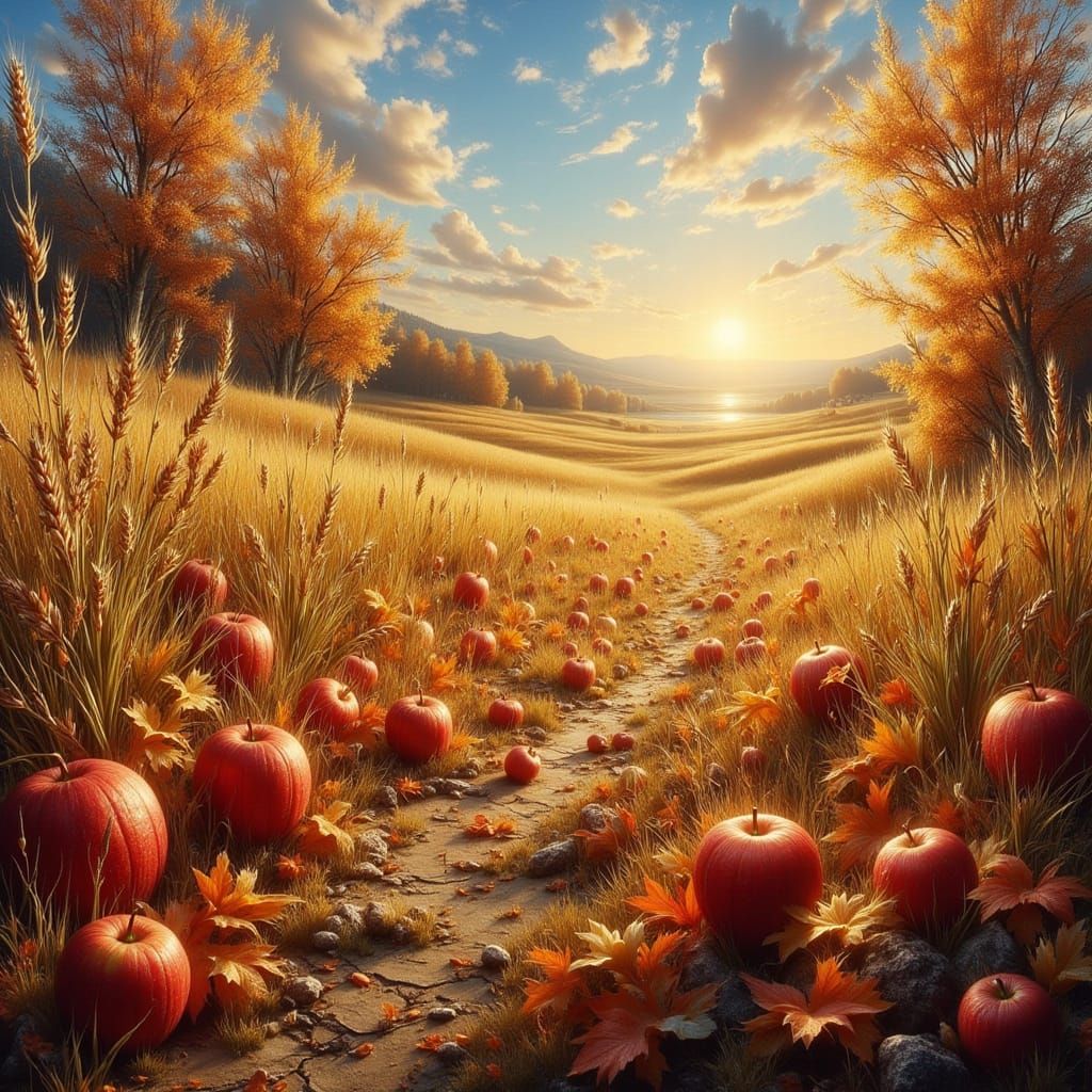 Bountiful Autumn Harvest In Golden Hour Light