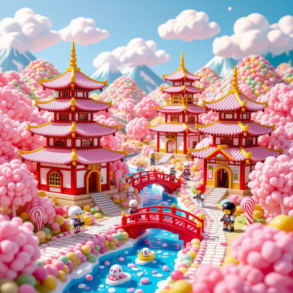 Miniature Candy Samurai Village in LEGO Style