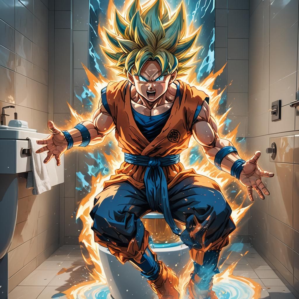 Goku's Toilet Transformation: Super Saiyan God Concept Art