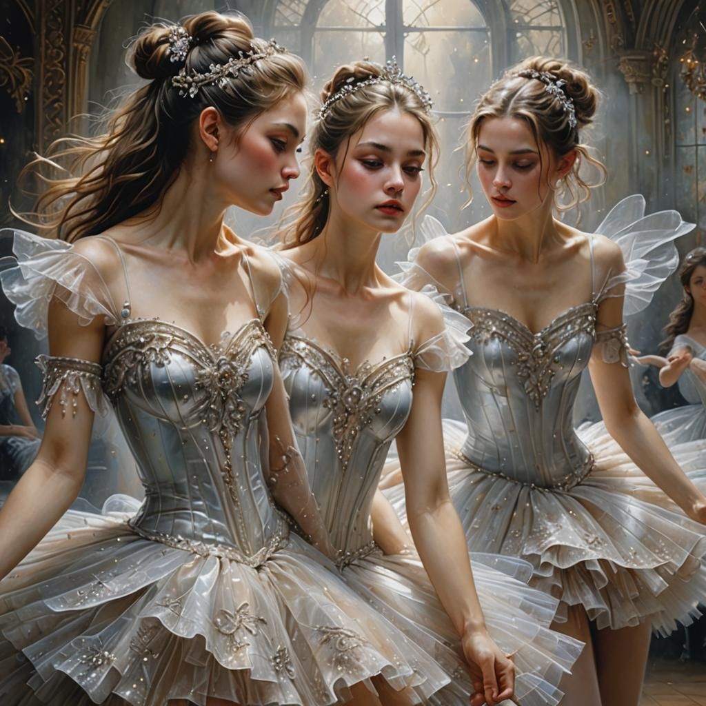 Ballerinas in Sparkling Tulle: Hyperrealistic Dreamy Paintin...