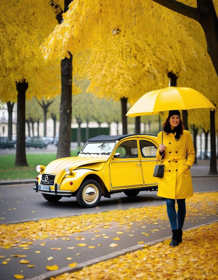 1970s Paris: Woman with Yellow 2CV